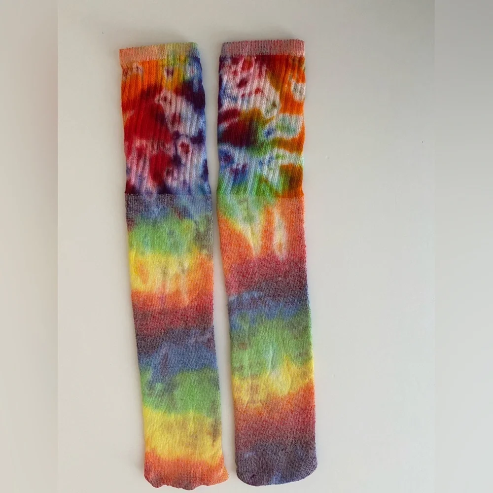 Tie Dye Socks Colorful Retro Boho Rainbow Cotton Blend Tube Handmade Sock Hippie